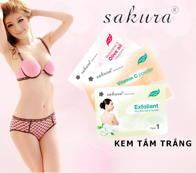 bộ kem tắm tráng sakura cho bạn co được làn da trắng như ngọc trinh