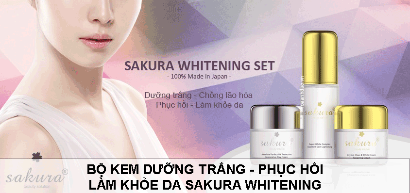 bộ sản phẩm dưỡng trắng chống lão hóa phục hồi và làm khỏe da Sakura Whitening