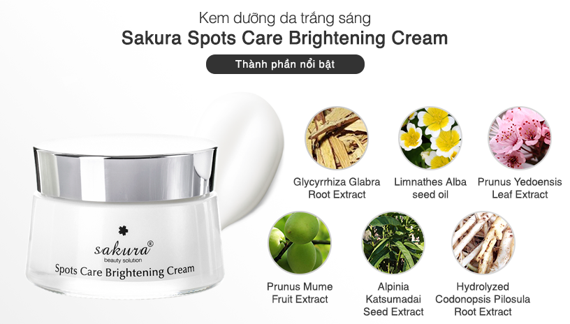 Thành phần nổi bật của kem dưỡng da trắng sáng sakura spots care brightening cream
