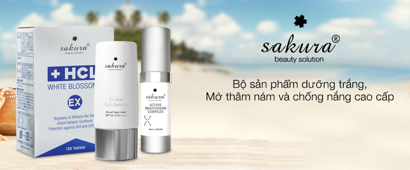 Bộ sản phẩm dưỡng trắng, mờ thâm nám và chống nắng cao cấp Sakura