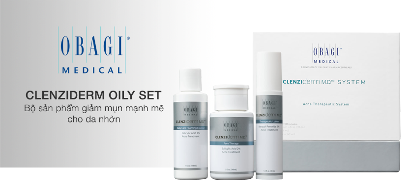 Bộ sản phẩm giảm mụn mạnh mẽ cho da nhờn Obagi Clenziderm Oily Set