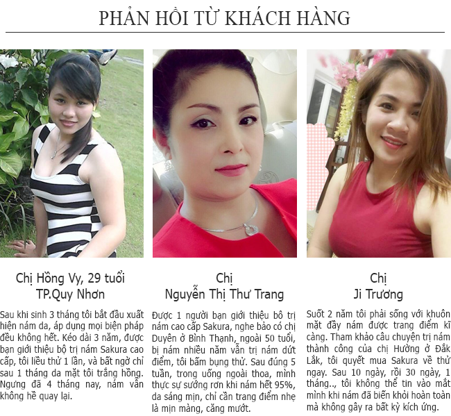Phản hồi khác từ những khách hàng đã sử dụng bộ trị nám, dưỡng trắng da cao cấp Sakura