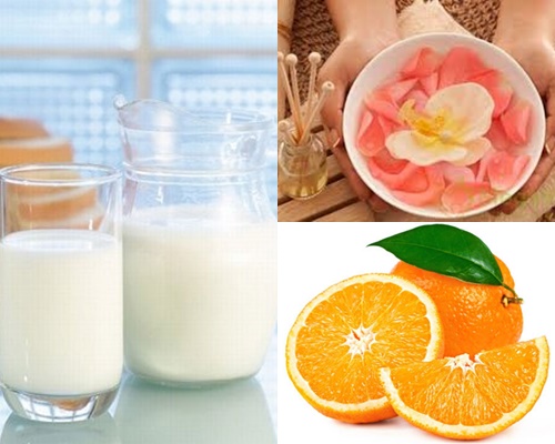 Vỏ cam, nước hoa hồng và sữa