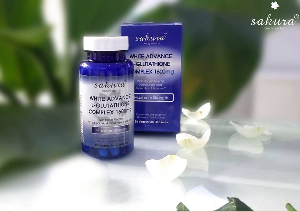 Viên uống hỗ trợ làm trắng da chống lão hoá Sakura White Advance L-Glutathione