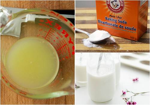 Cách 3: Nước cốt chanh + baking soda + sữa tươi