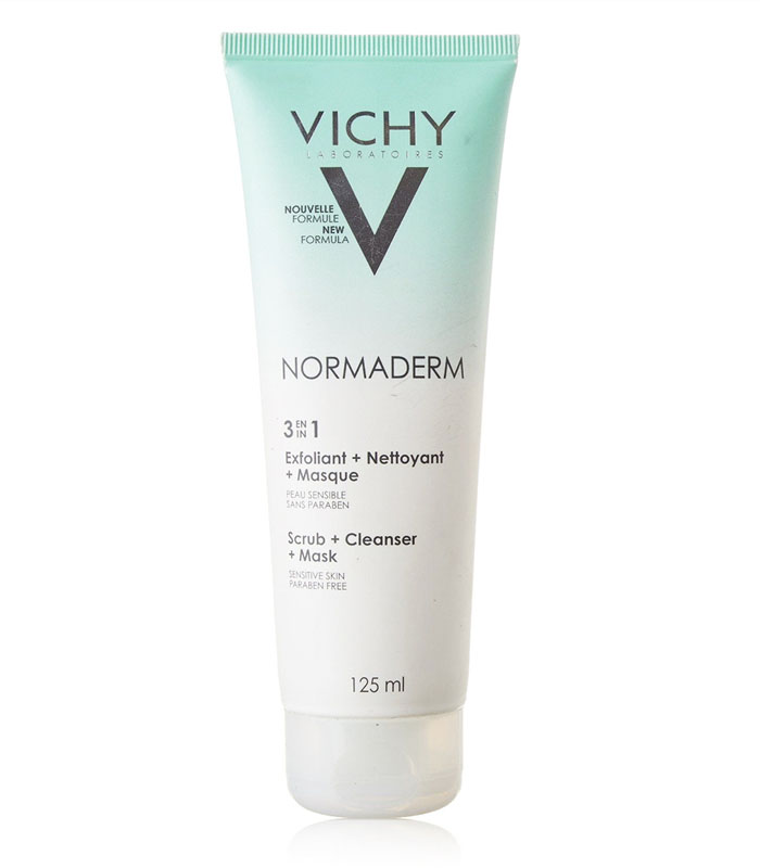 Gel rửa mặt tẩy tế bào chết ngừa mụn kiêm mặt nạ thanh lọc da Vichy Normaderm 3 In 1 Scrub + Cleanser + Mask