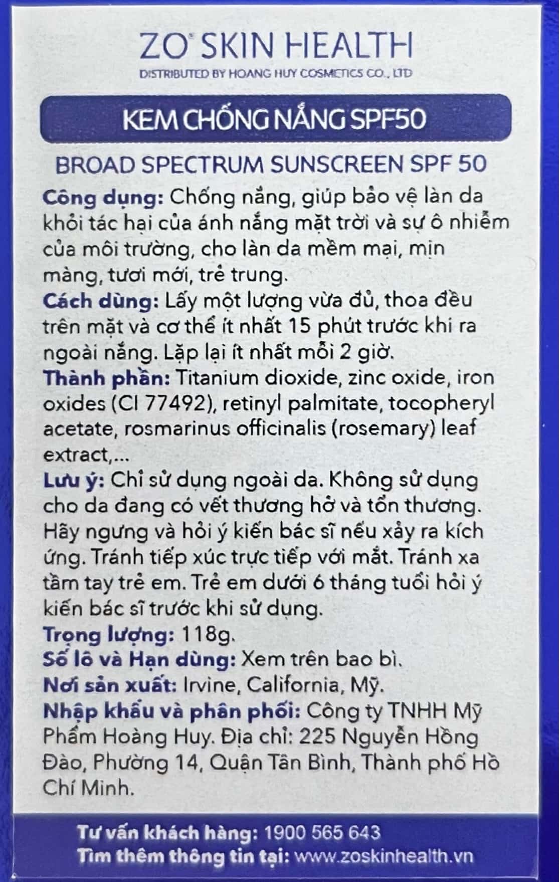Kem chống nắng Zo Skin Health Broad Spectrum Sunscreen SPF 50