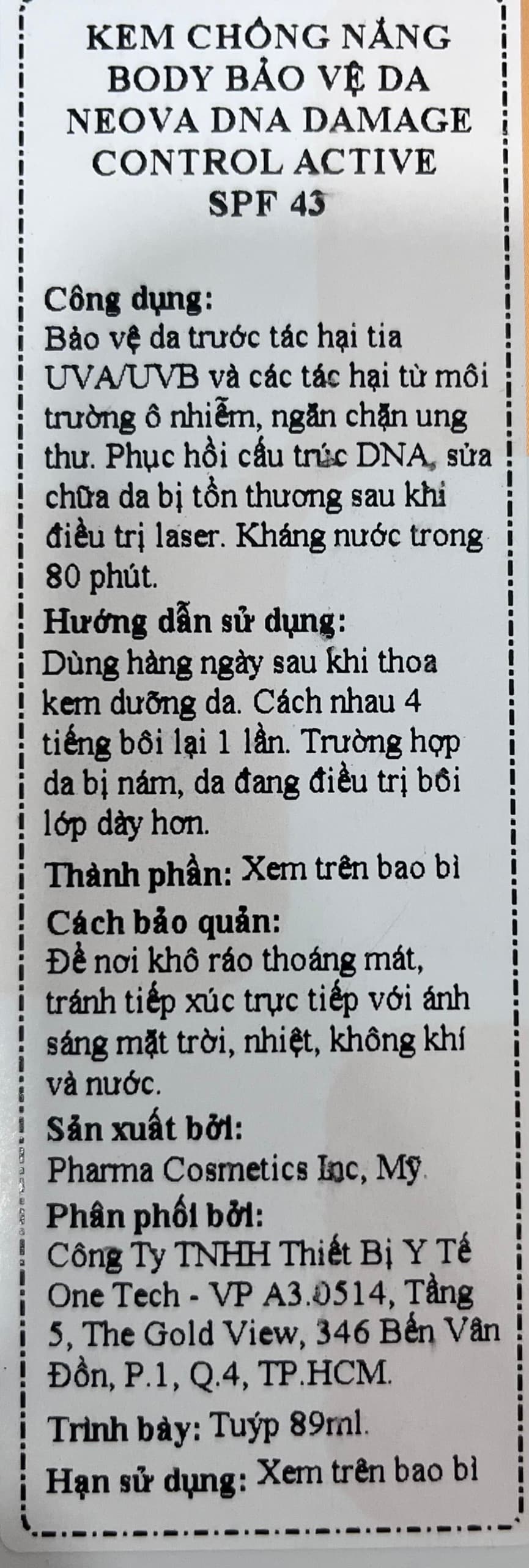 Kem chống nắng cho da mặt và toàn thân Neova DNA Damage Active Broad Spectrum SPF 43