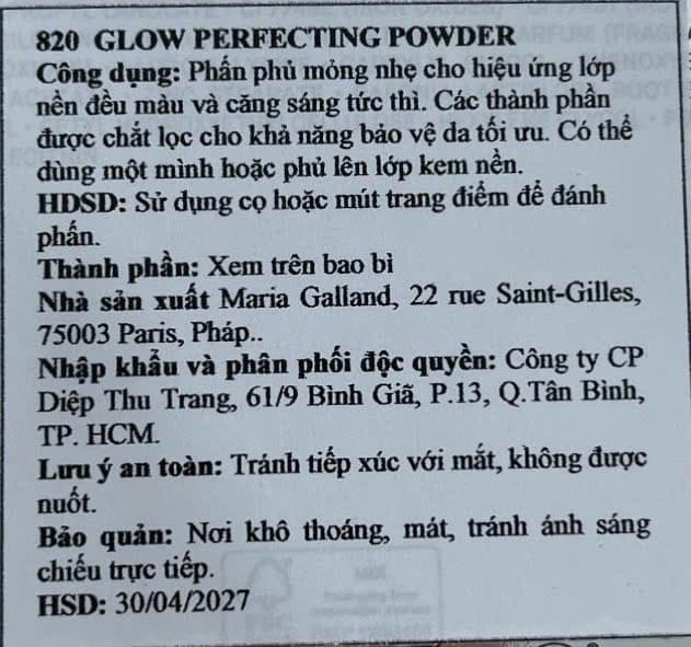 Phấn phủ nâng tone sáng Maria Galland Glow Perfecting Powder 820