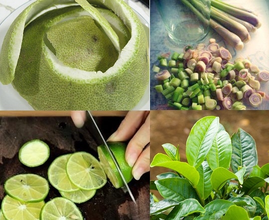 Tự chế dầu gội bằng vỏ bưởi+xả+chanh+lá chè để có mái tóc bóng đẹp mê ly
